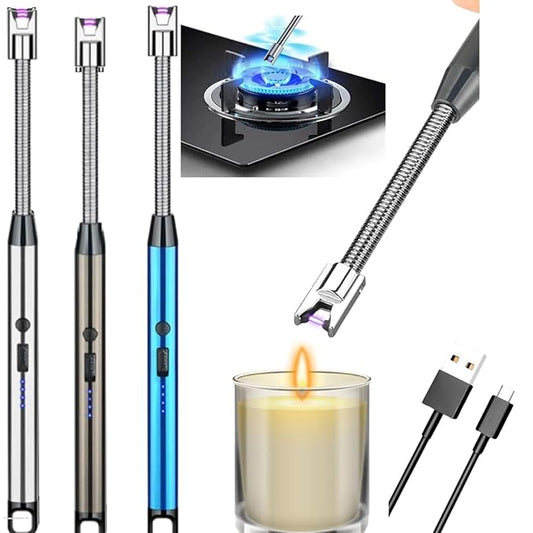 Rechargeable electric gas lighter from 18052 for candles, camping, and fire starting, with a sleek, portable design.