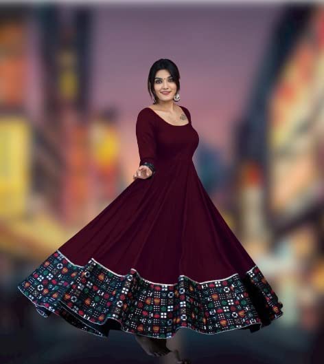 Women's rayon solid pattern full-sleeve stitched gown by 19199, featuring a comfortable and stylish full-length design.