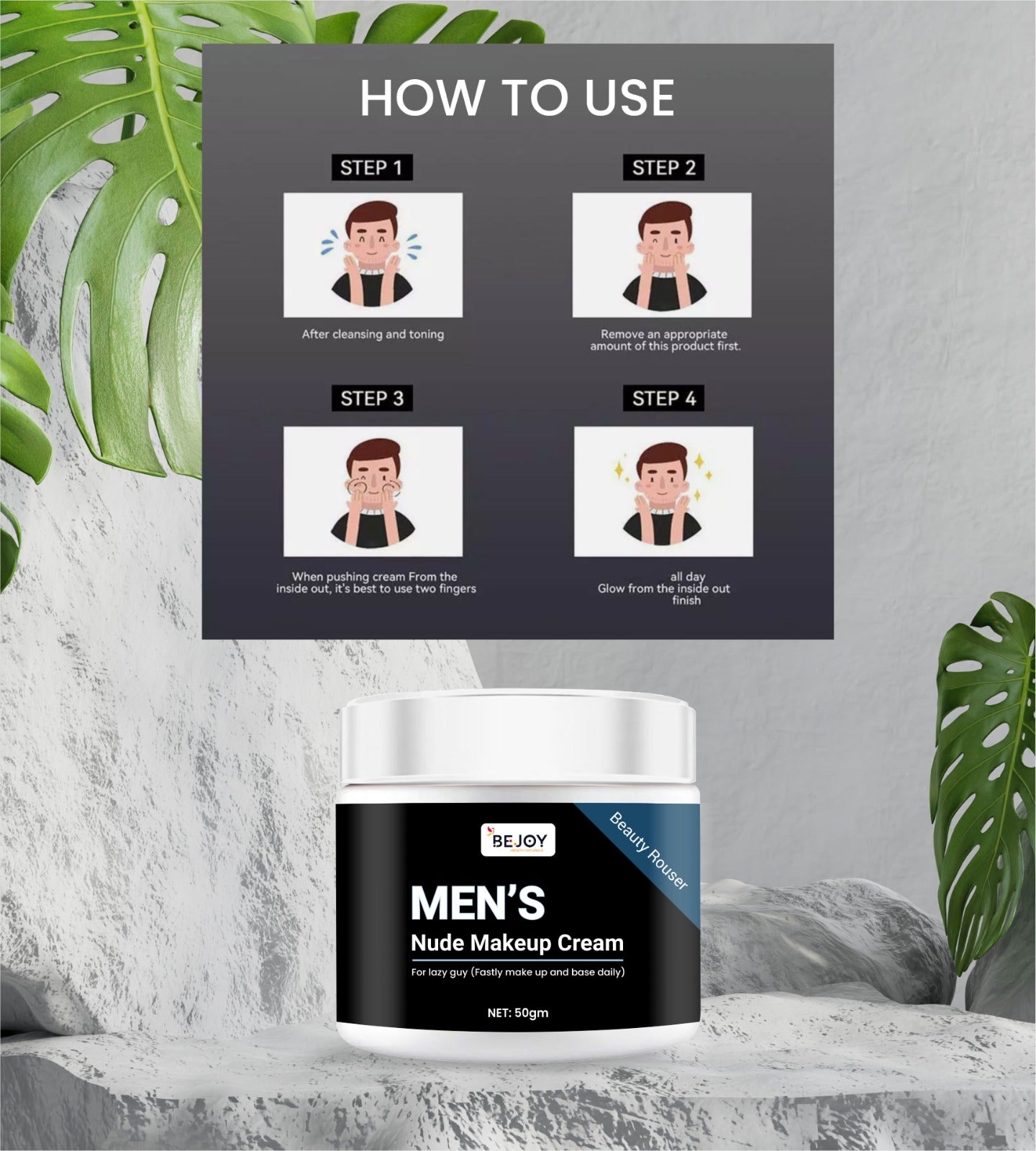 Men's nude makeup cream in a sleek container, suitable for skincare and cosmetic use, from the 16182 brand.