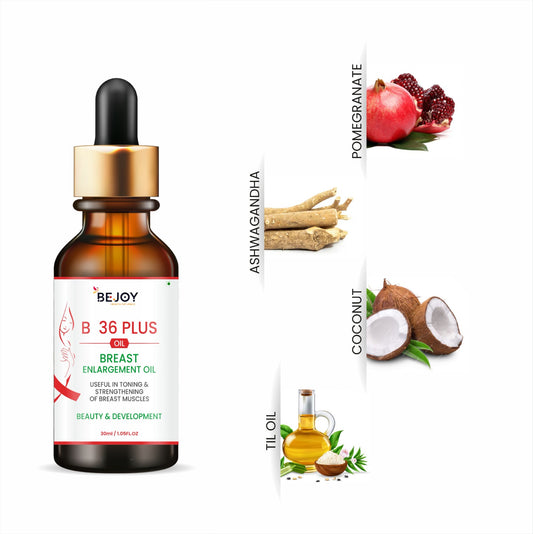 B 36 Plus Breast Enlargement Oil bottle from 16182 brand, showcasing the natural herbal oil for breast enhancement.