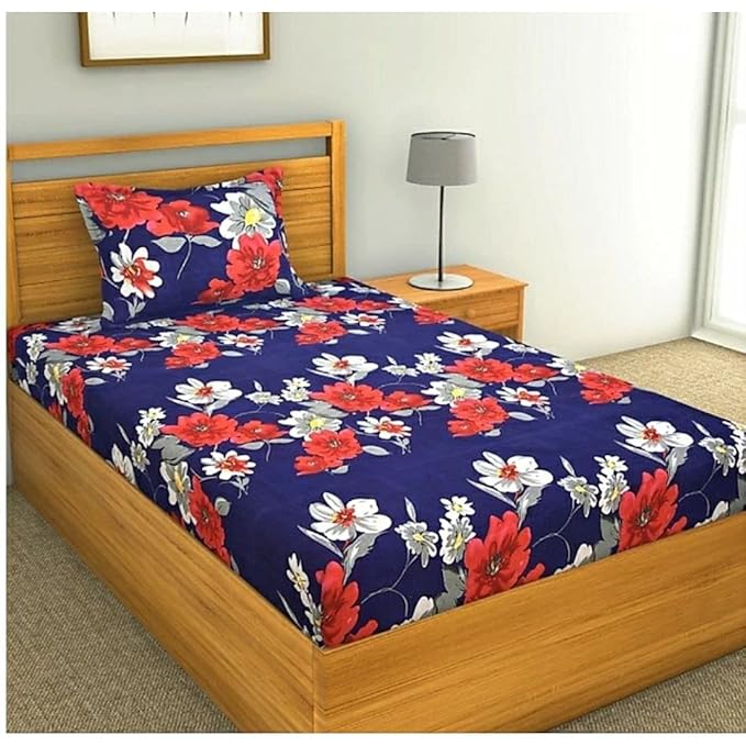 Polycotton 3rd print bedsheet with matching pillow cover for single bed, branded 1464, featuring colorful pattern design.