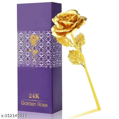 Artificial Golden 24K Gold Plated Rose flower with love stand, in gift box with carry bag, ideal for wife, girlfriend, or husband.