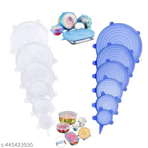 Set of six multicolor silicone stretch lids for bowls, reusable food covers, dishwasher and freezer safe, by 19357.