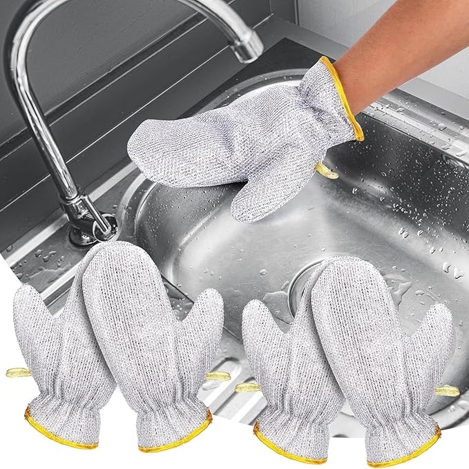 Steel cleaning gloves for dishwashing and scrubbing, durable hand gloves for tough cleaning tasks, brand 19357.