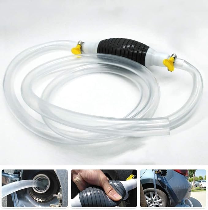 High flow manual oil transfer pump kit with 2M siphon hose, portable fuel siphon pump for petrol, diesel, and liquids.