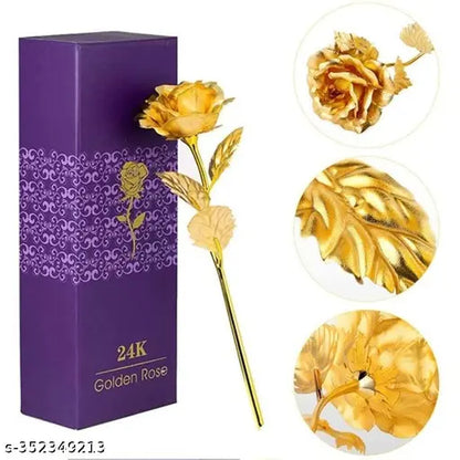 Artificial Golden 24K Gold Plated Rose Flower with love stand in gift box, ideal for wife, girlfriend, or husband.