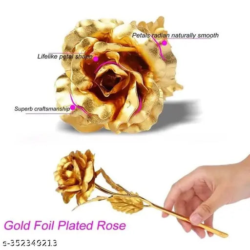 Artificial 24K gold-plated rose flower with love stand, in gift box with carry bag, perfect for wife, girlfriend, or husband.