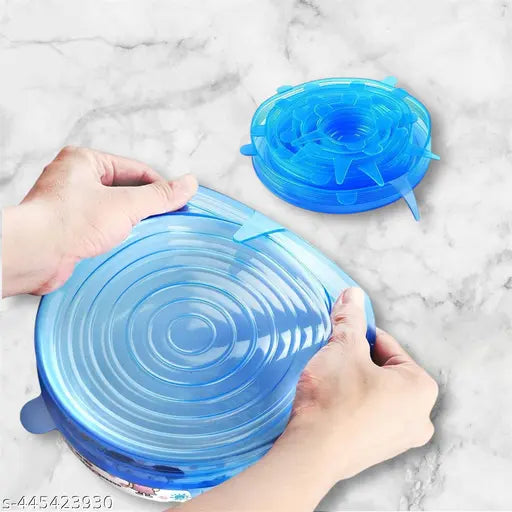 Set of six multicolor silicone stretch lids for bowls, reusable, dishwasher-safe food covers, perfect for sealing food and bowls.