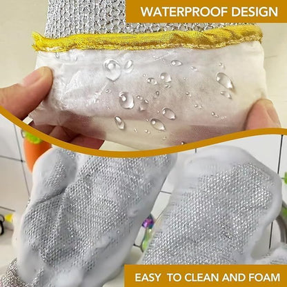 Steel cleaning gloves for dishwashing and scrubbing, durable hand gloves designed for tough cleaning tasks.