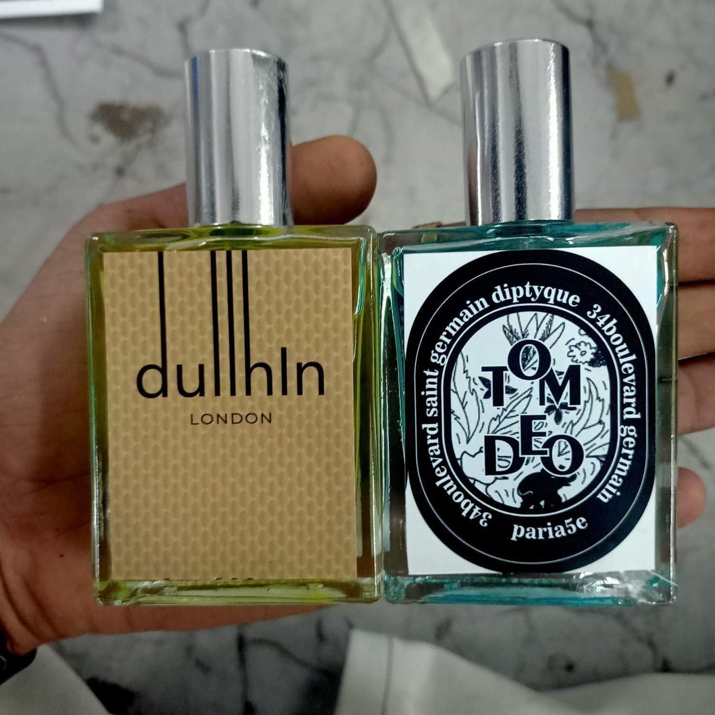 Dullhin London and Tom Deo luxurious men's perfume combo with stylish bottles and elegant packaging.