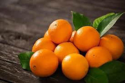 Hybrid sweet orange plant seeds from brand 19235, shown in image with vibrant orange fruits and green foliage.
