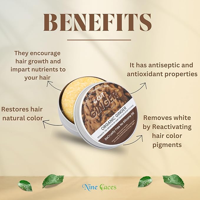 Natural ginger shampoo bar by 19383, a hair cleansing and color restoring shampoo bar for revitalizing, nourishing, and shining hair.