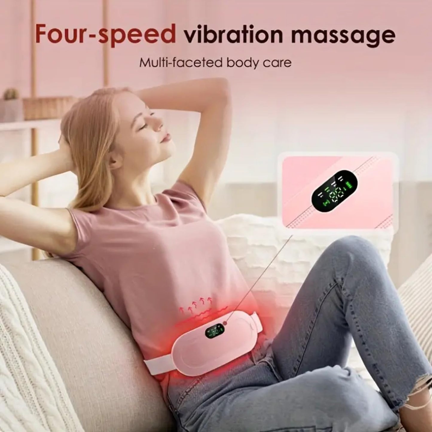 Electric heating pad by 18057 for period cramps, back pain relief, with massager and heating features for comfortable relief.