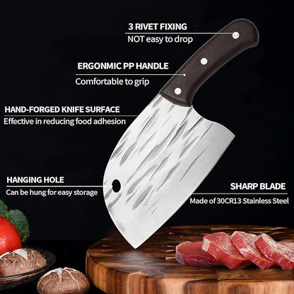 6-inch blade meat cleaver knife by 19384, outdoor multi-purpose butcher knife with a sturdy handle and sharp cutting edge.