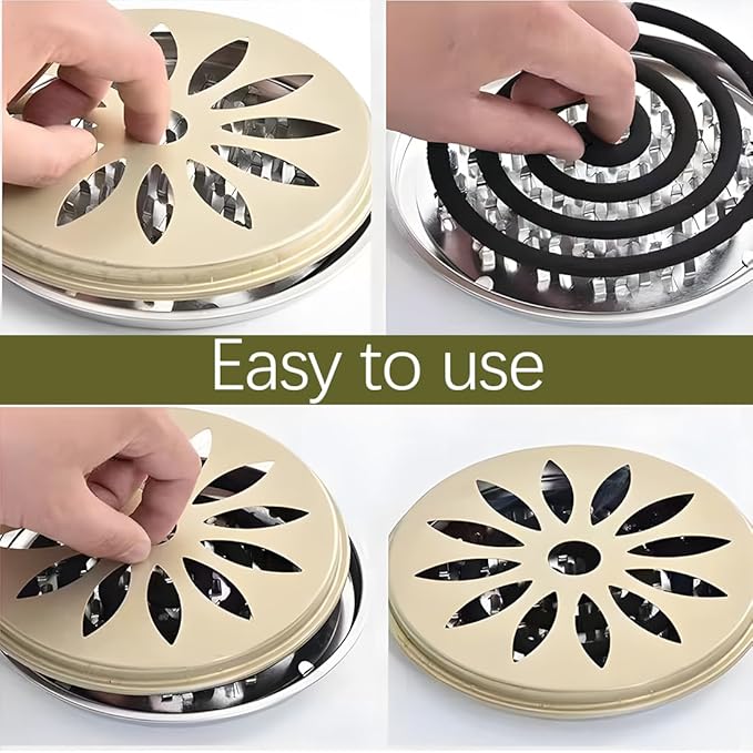 Portable stainless steel Zampire holder with mosquito-repellent reel and incense holder, ideal for outdoor camping and travel.