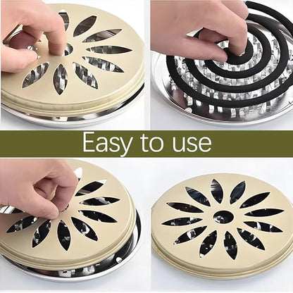 Portable stainless steel Zampire holder with mosquito-repellent reel and incense holder, ideal for outdoor camping and travel.