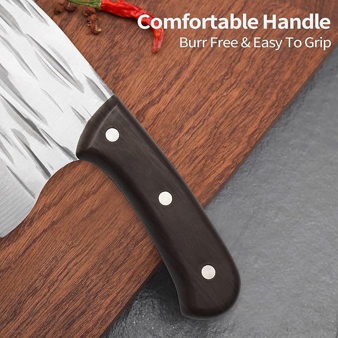 6-inch blade meat cleaver knife with a sturdy handle, ideal for butchering, outdoor cooking, and multi-purpose kitchen use.