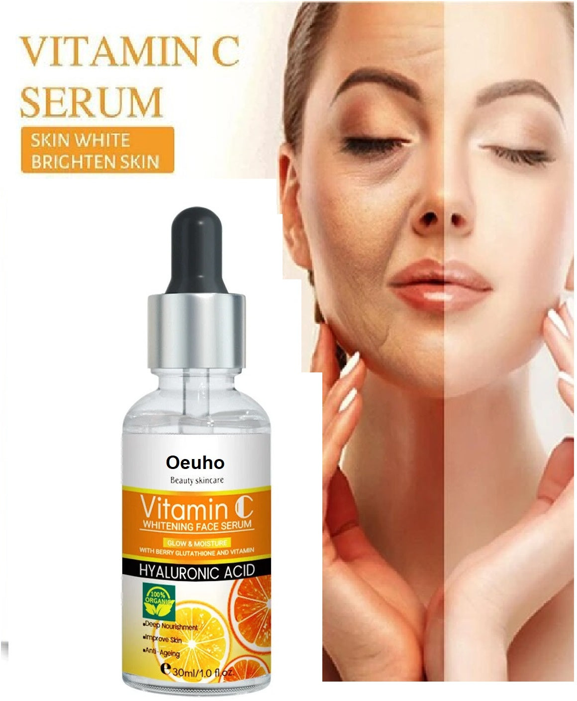 Oeuho Vitamin C Face Serum from 5912, a brightening skincare product for face, shown in a clear bottle with a pump.