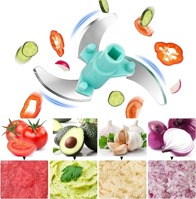 Multicolor vegetable chopper for kitchen with 3 blades, manual onion and vegetable cutter, 500ml capacity.