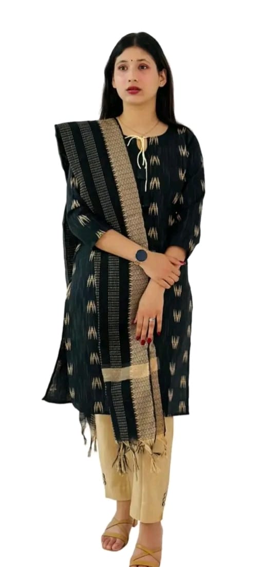 Women's kurti with matching pant and dupatta, traditional Indian attire, stylish and comfortable women's kurta set.