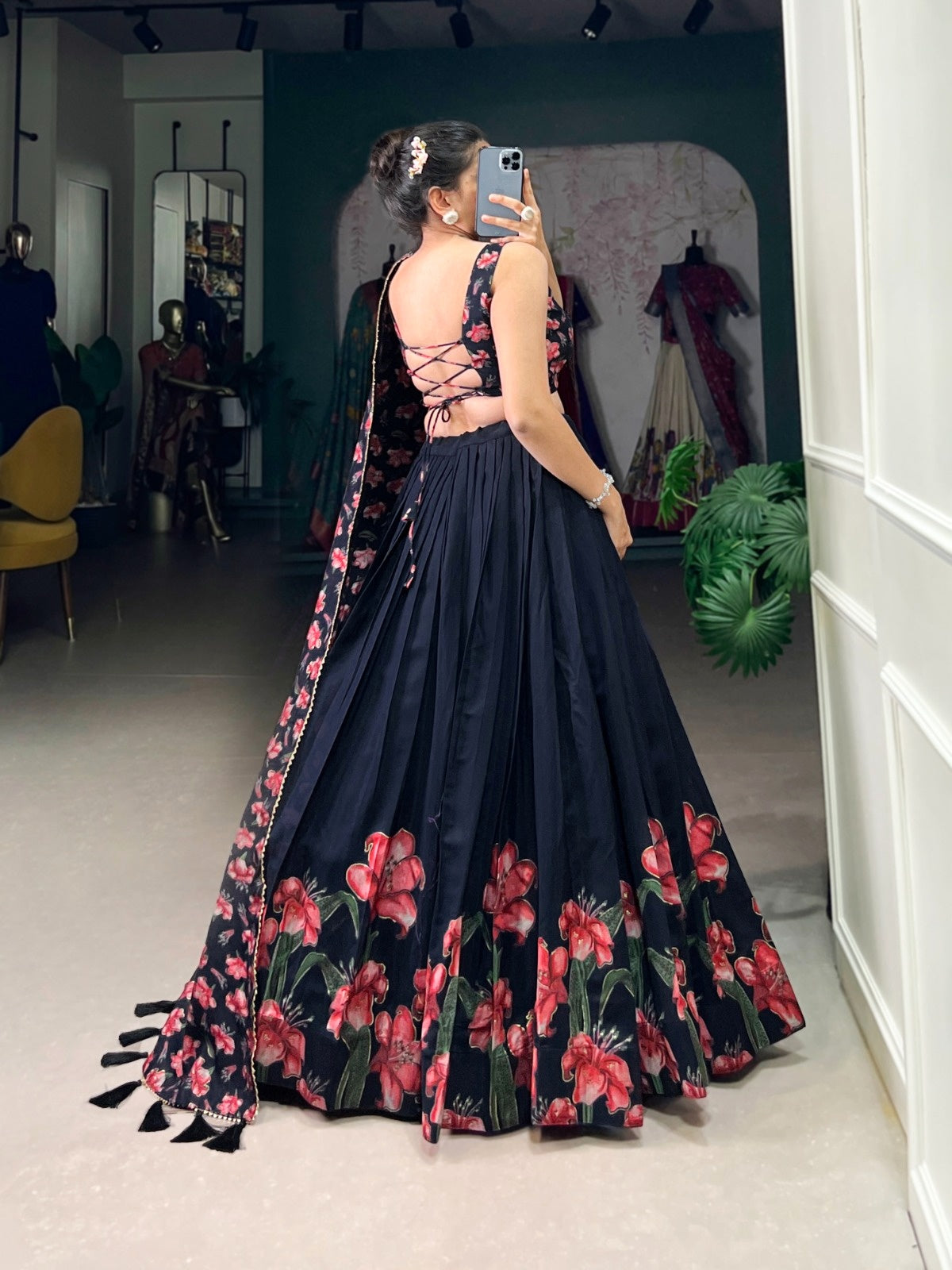 Women’s Lehenga Choli with traditional design and sparkling embellishments, by 19231, showcasing intricate embroidery and vibrant fabric.