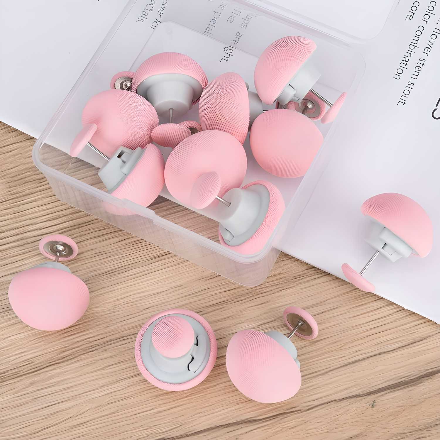 Set of six mushroom-shaped quilt bedsheet fixing clips from 19378, designed as power tool accessories for secure bedding.