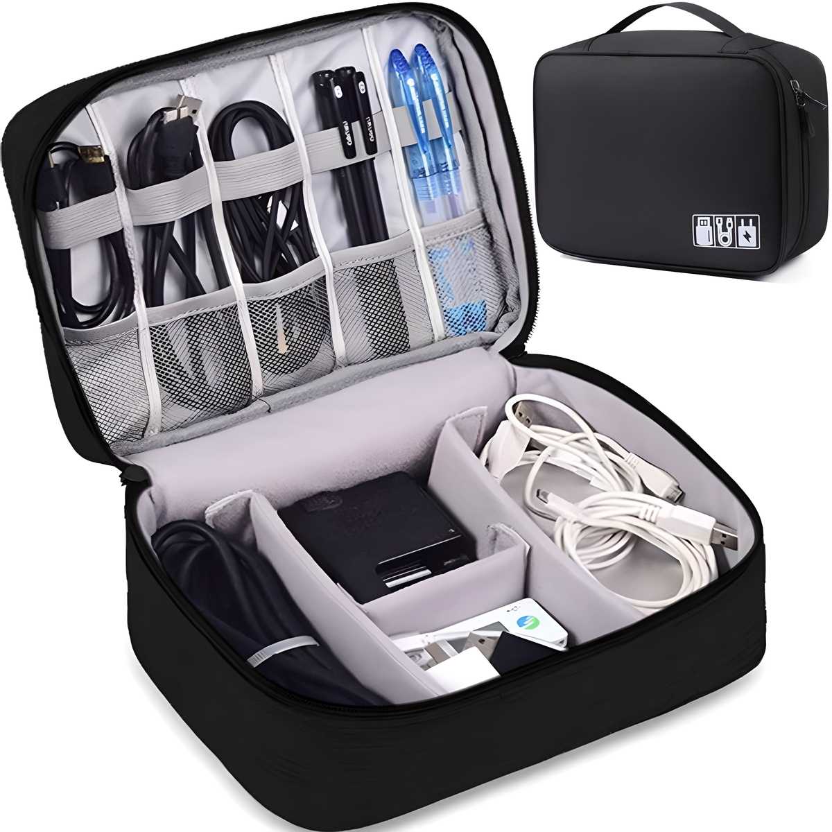 Universal travel gadget bag by 19378, designed for cables, plugs, and small electronic accessories, with multiple compartments.