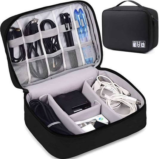 Universal travel gadget bag by 19378, designed for cables, plugs, and small electronic accessories, with multiple compartments.