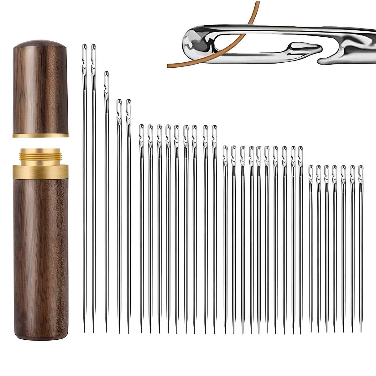 Set of 30 quilting needles in a kitchen tool set by 19378, with various sizes for sewing and quilting projects.