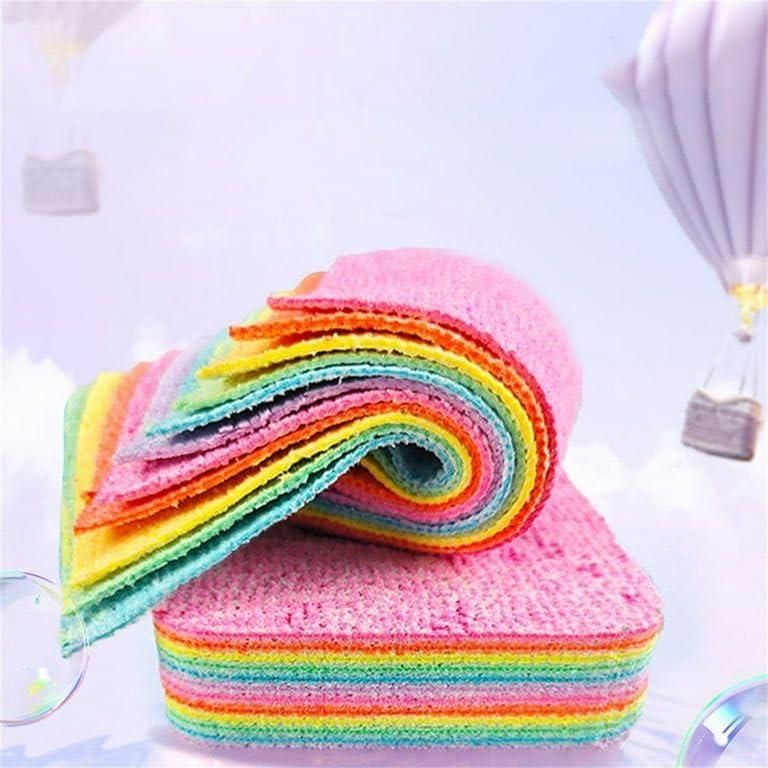 Set of 12 Rainbow microfiber dish cleaning sponges from 19378, kitchen tool set with colorful, soft, and absorbent scrubbers.