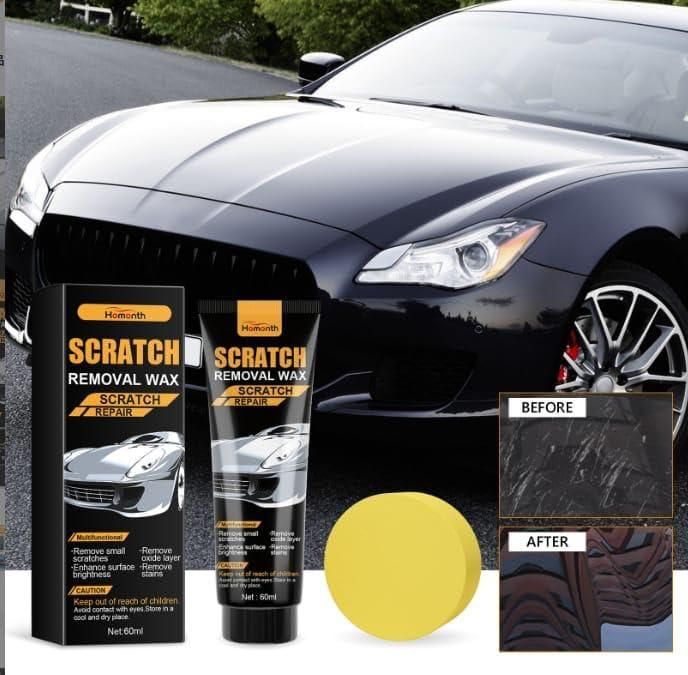 19378 Car Scratch Repair Agent 60ml displayed in a clear container, with a brush and duster for car scratch touch-up and repair.