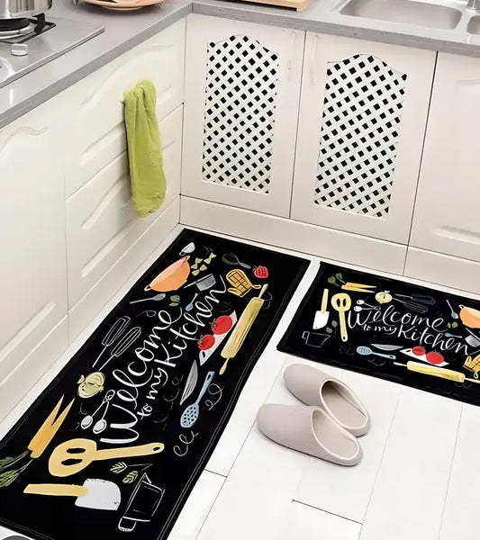 Kitchen floor mat and runner from 19378 with anti-skid backing, designed for safe, comfortable kitchen use.