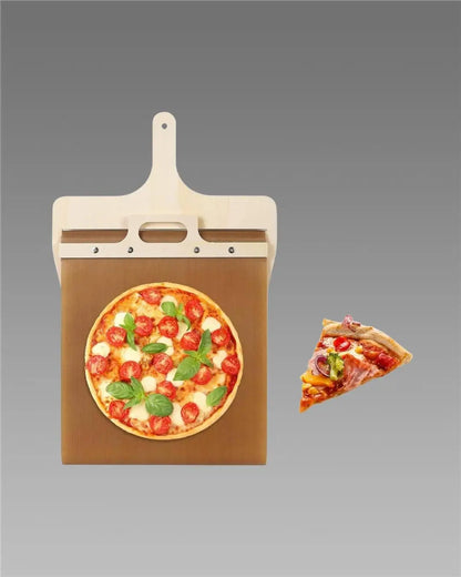 Wooden pizza paddle with smooth handle from 19378 kitchen tool set, designed for easy transfer of pizza crusts.