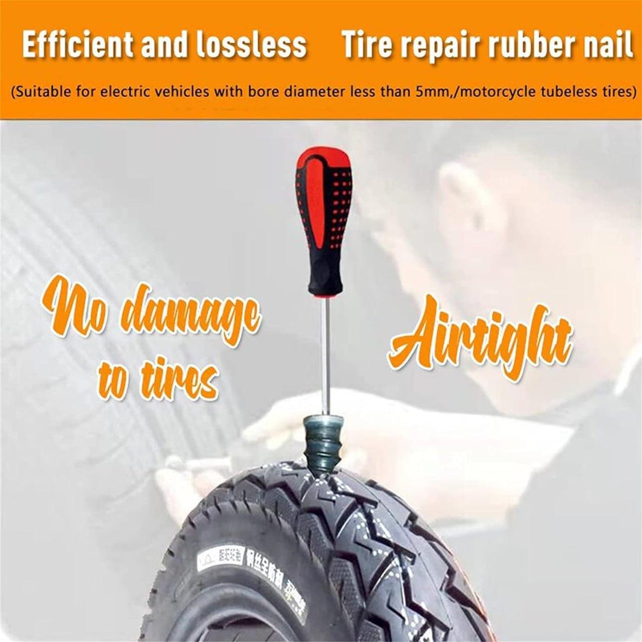 Pack of 10 motorcycle and car tire repair nails for fast self-service tire repairs, suitable for automotive maintenance.