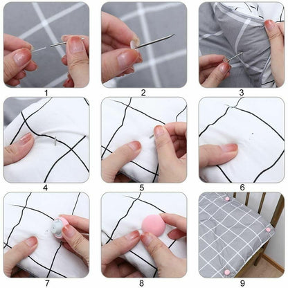 Six mushroom-shaped quilt bedsheet fixing clips from 19378, designed as power tool accessories for securing bedsheets.