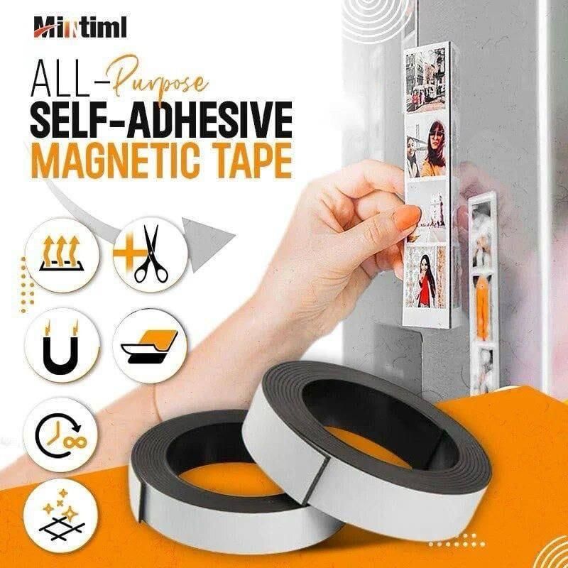 Flexible rubber magnetic tape with self-adhesive backing, 2mm thick, used for DIY and kitchen tool projects.