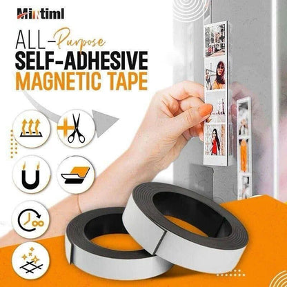 Flexible rubber magnetic tape with self-adhesive backing, 2mm thick, used for DIY and kitchen tool projects.