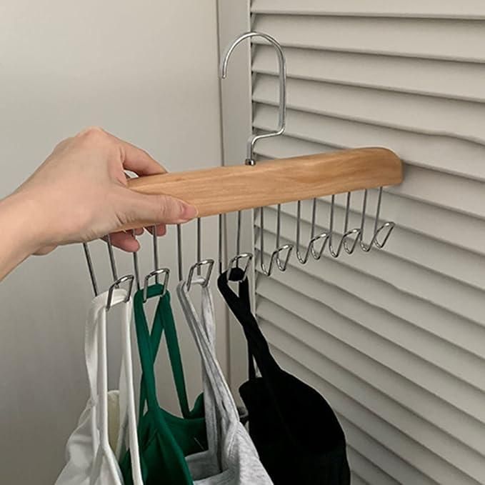 Set of 2 multifunctional wooden kitchen hangers with metal hooks, ideal for organizing utensils and cookware.