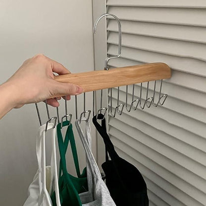 Set of 2 multifunctional wooden kitchen hangers with metal hooks, ideal for organizing utensils and cookware.