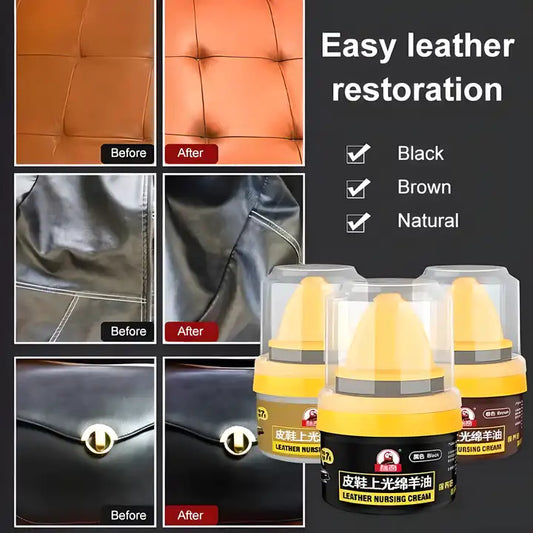 Liquid leather repair cream shoe polish with sponge applicator by 19378, brightening and nourishing leather shoes.