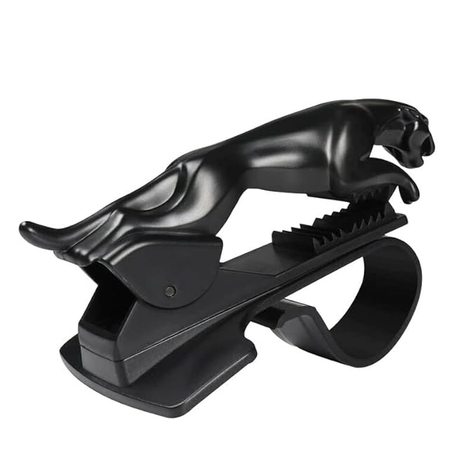 Jaguar car mobile holder attached to slot car racing track, branded 19288, with race track accessories in the background.
