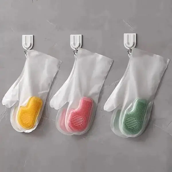 Pair of silicone dishwashing gloves from 19378 kitchen tool set, flexible, waterproof cleaning gloves for dishwashing.
