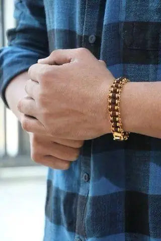 Genuine Paanch Mukhi Rudraksha bracelet with gold plating, modern design, shown in a pack of two, for spiritual and meditation use.