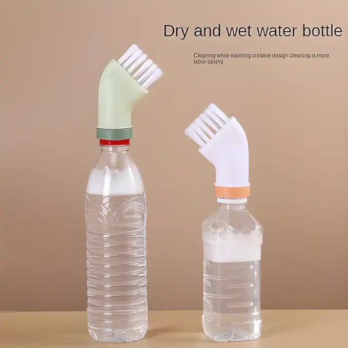 Set of two 19378 multi-use cleaning brushes connected to mineral water bottles, ideal for kitchen cleaning tasks.