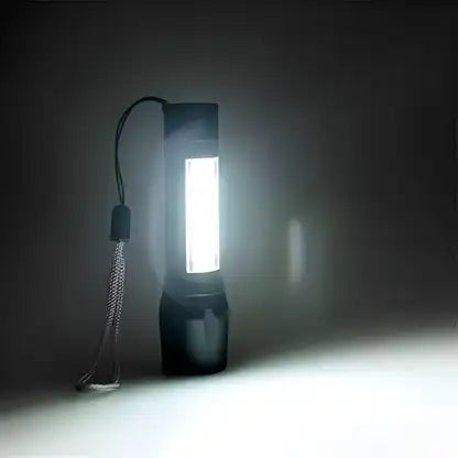 Pocket-sized Mini Portable XPE and COB LED tactical flashlight, compact electric grooming kit with bright illumination.