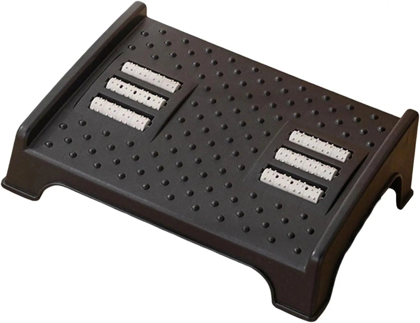 Foot rest under desk with massage particles and roller for comfort, designed to improve posture and relaxation.