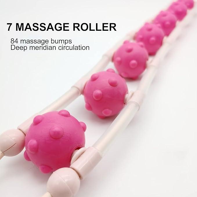 Manual massage roller strap from 19378, designed for muscle relief and relaxation, shown in use on a person's leg.