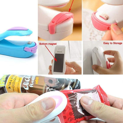 Portable mini sealing machine from 19378, battery-operated kitchen tool set for sealing bags and preserving food.