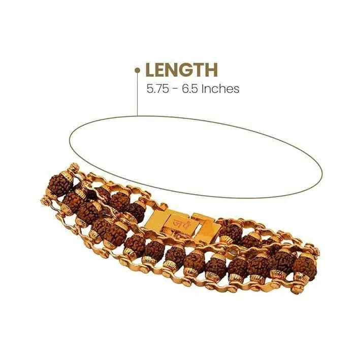 Two genuine Paanch Mukhi Rudraksha bracelets with gold plating, traditional pooja accessories for spiritual rituals.