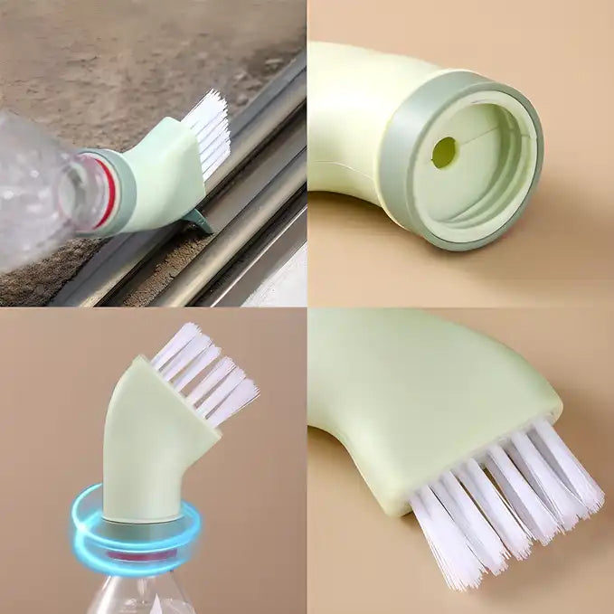 Set of two 19378 multi-use cleaning brushes with detachable handles, designed for kitchen cleaning, connect to mineral water bottles.